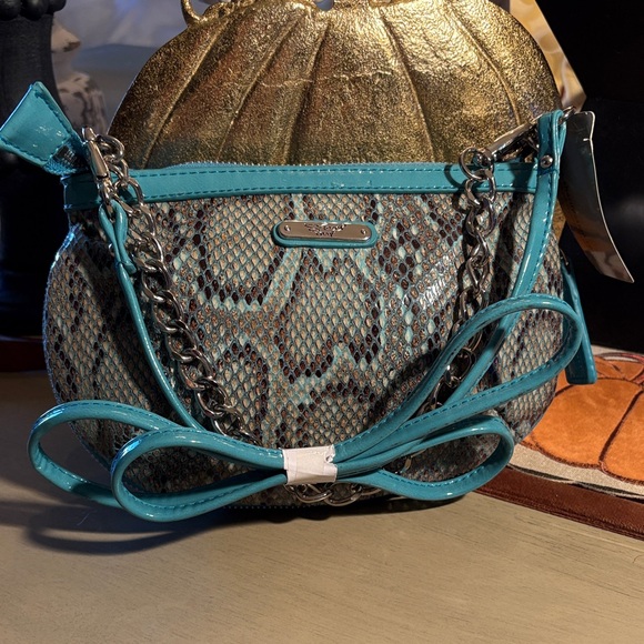 Sharif Stylish Turquoise and Gold Women's Bag - Picture 8 of 9
